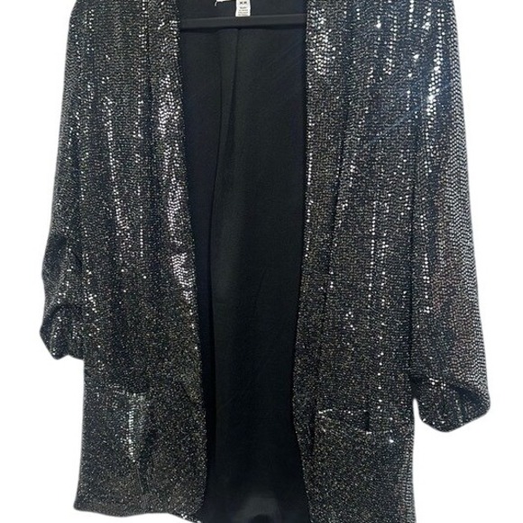 C by One Women's Black and Silver Sequin Blazer Medium, Metallic - Open Front - Picture 5 of 10